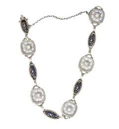 Art Deco 0.30 Carat Diamond Camphor Glass Enamel Platinum-Topped Bracelet