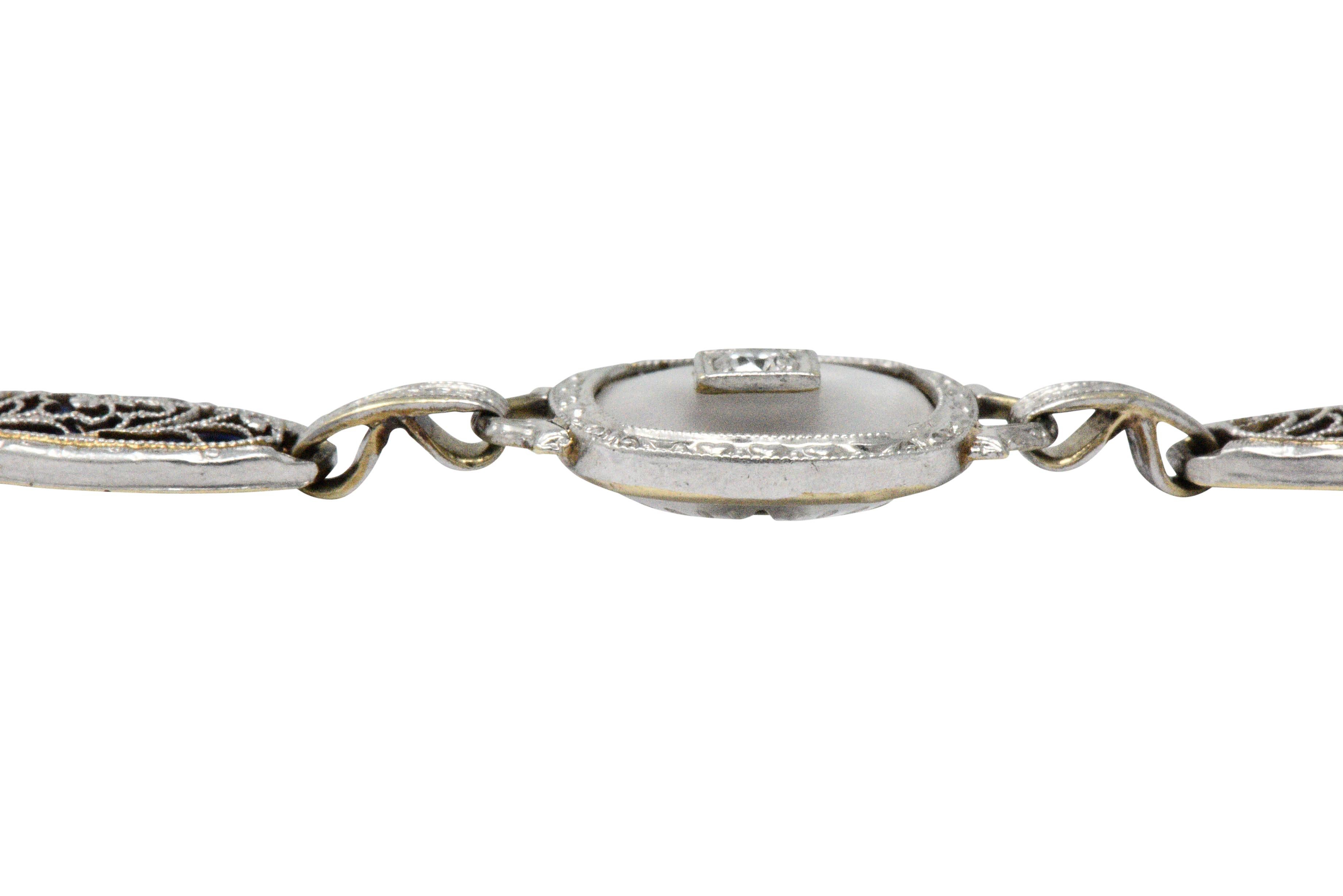 Art Deco 0.30 Carat Diamond Camphor Glass Enamel Platinum-Topped Bracelet 2