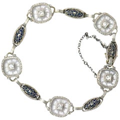 Vintage Art Deco 0.30 Carat Diamond Camphor Glass Enamel Platinum-Topped Bracelet