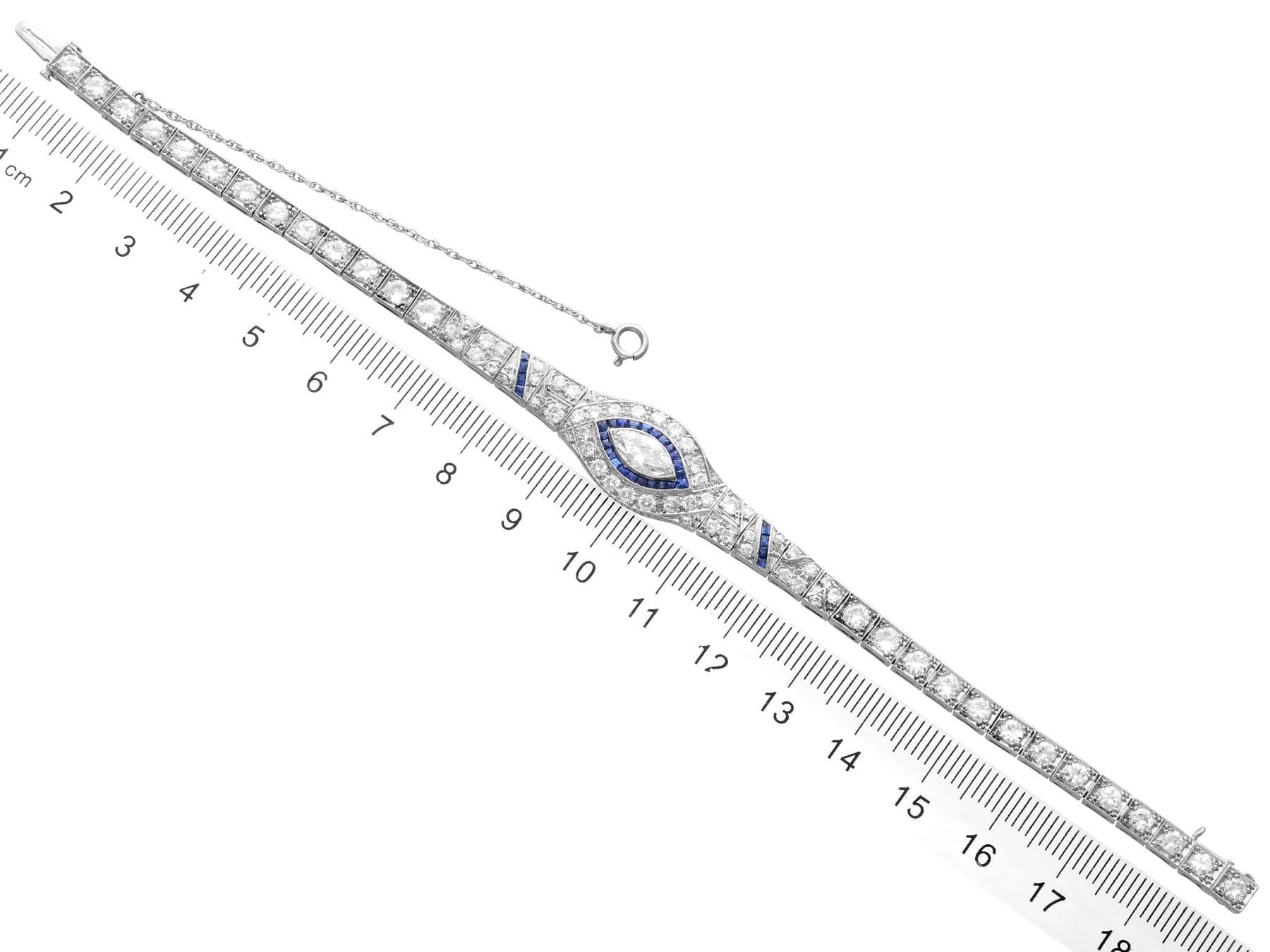 Bracciale Art Deco in platino con zaffiro da 0,30 carati e diamante da 7,58 carati Circa 1920 in vendita 5