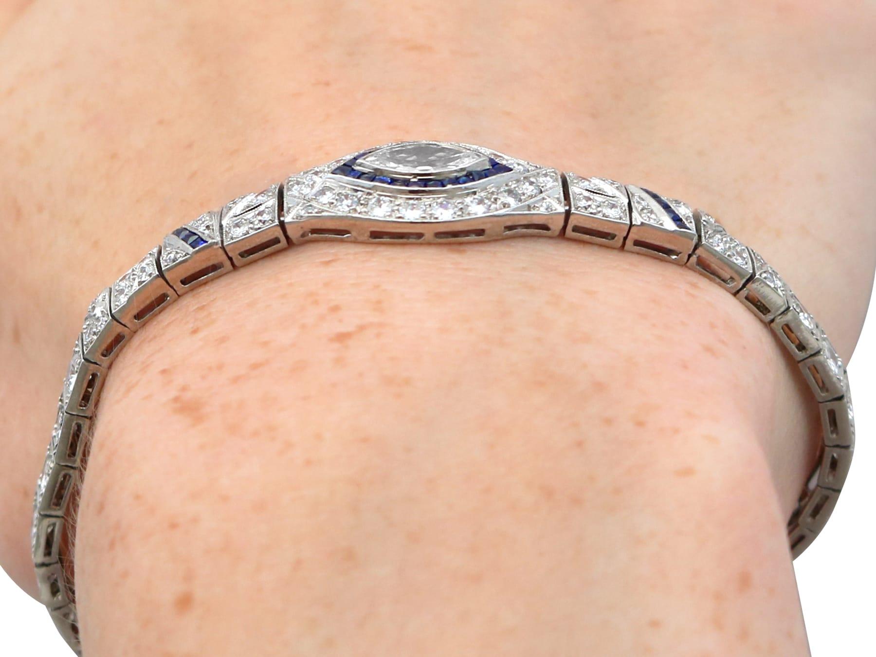 Bracciale Art Deco in platino con zaffiro da 0,30 carati e diamante da 7,58 carati Circa 1920 in vendita 8