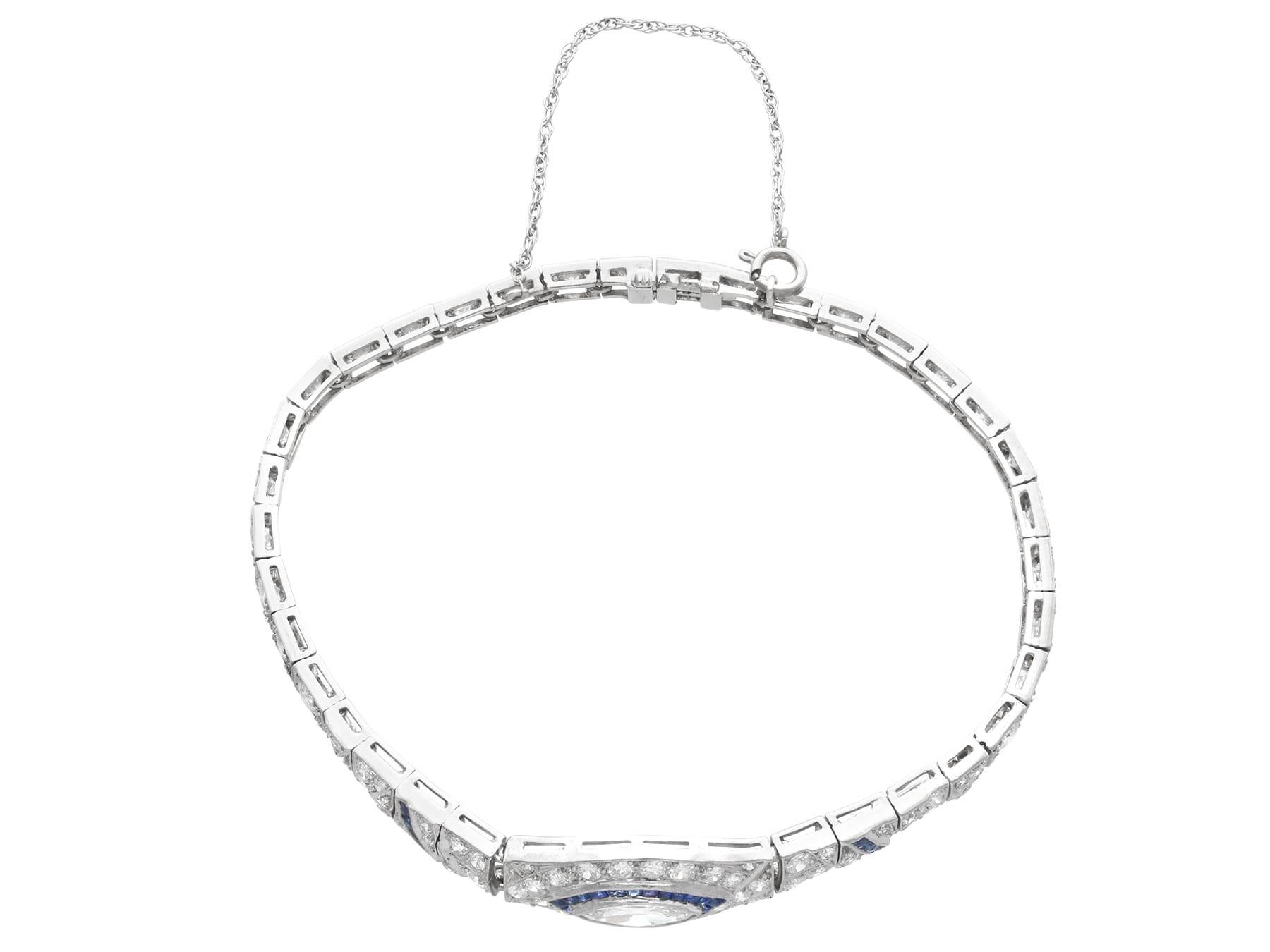 Bracciale Art Deco in platino con zaffiro da 0,30 carati e diamante da 7,58 carati Circa 1920 In condizioni ottime in vendita a Jesmond, Newcastle Upon Tyne