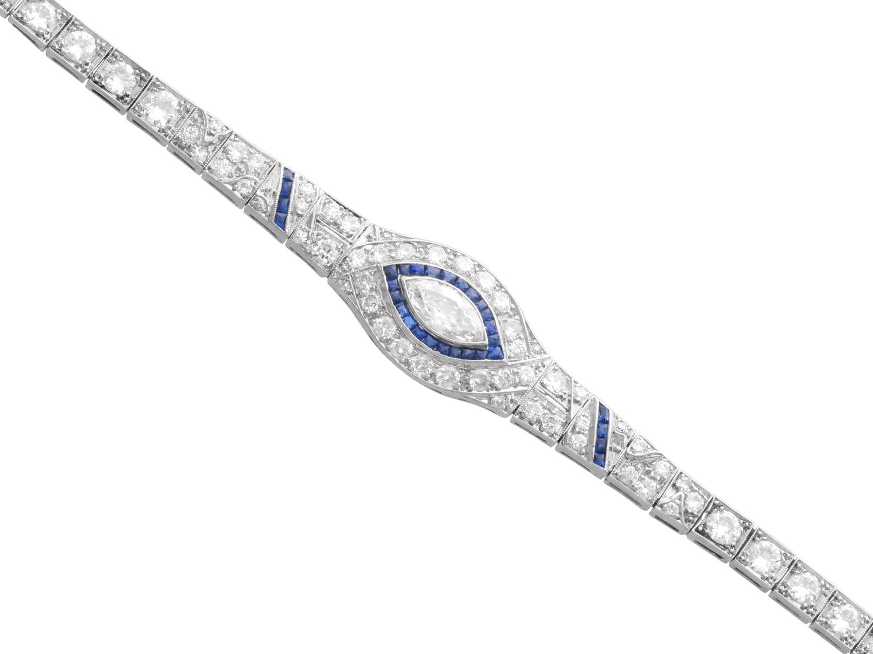 da uomo o donna Bracciale Art Deco in platino con zaffiro da 0,30 carati e diamante da 7,58 carati Circa 1920 in vendita