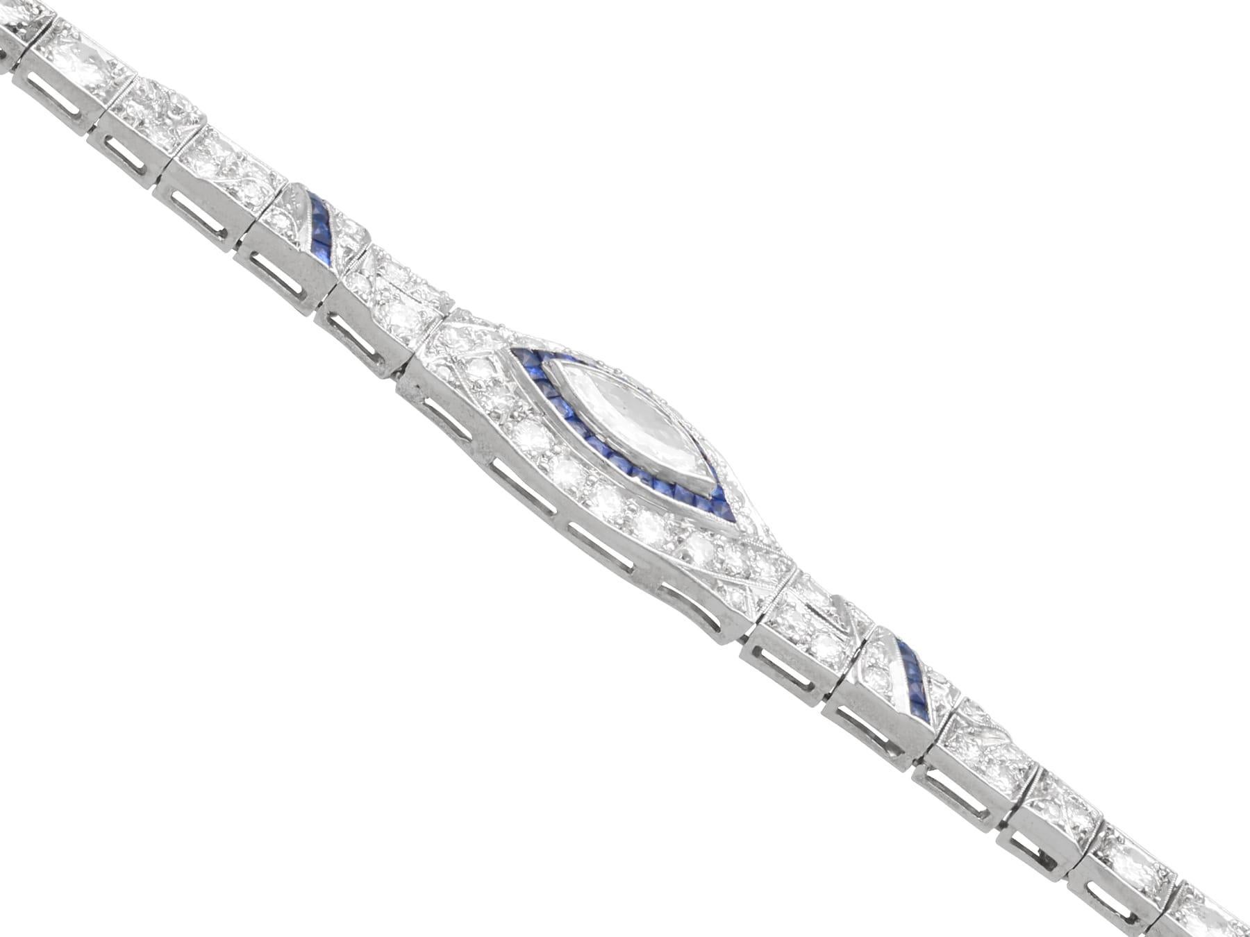 Bracciale Art Deco in platino con zaffiro da 0,30 carati e diamante da 7,58 carati Circa 1920 in vendita 1