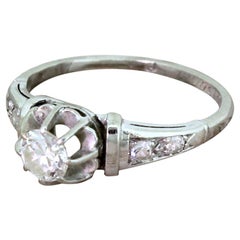 Art Deco 0.30 Carat Transitional Cut Diamond Platinum Engagement Ring