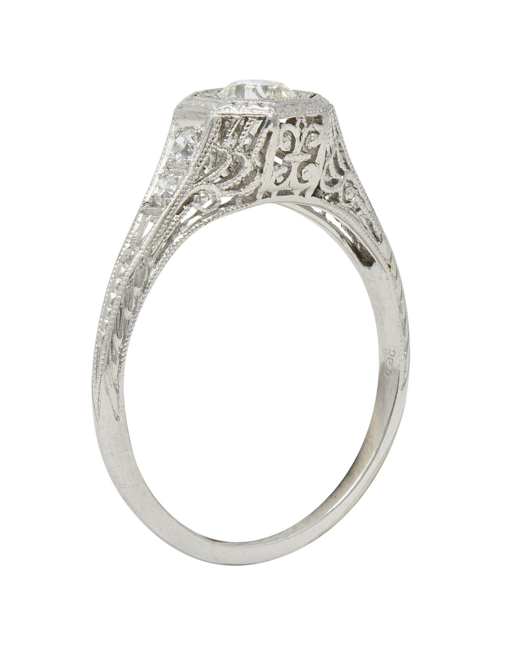 Art Deco 0.30 CTW Diamond Platinum Fleur-De-Lis Vintage Engagement Ring For Sale 6