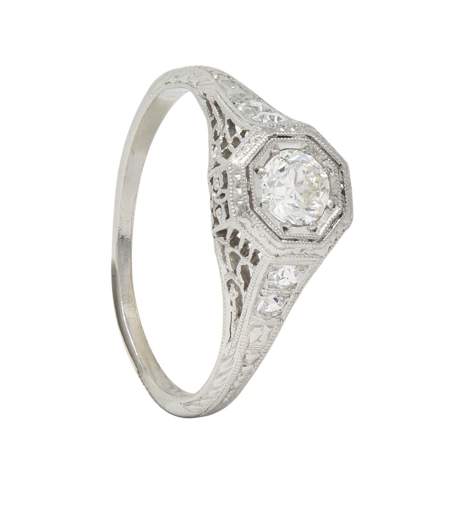 Art Deco 0.30 CTW Diamond Platinum Fleur-De-Lis Vintage Engagement Ring For Sale 7
