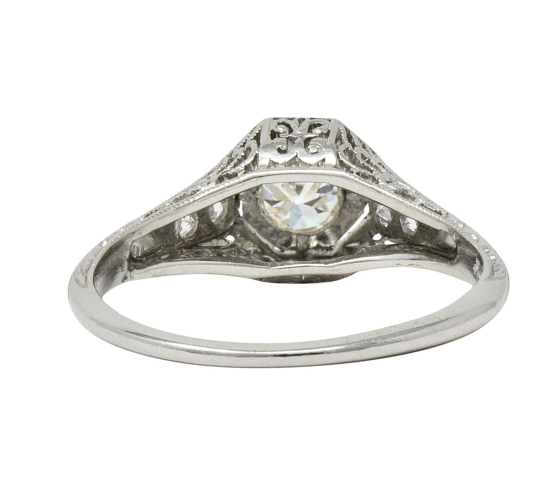 Art Deco 0.30 CTW Diamond Platinum Fleur-De-Lis Vintage Engagement Ring In Excellent Condition For Sale In Philadelphia, PA
