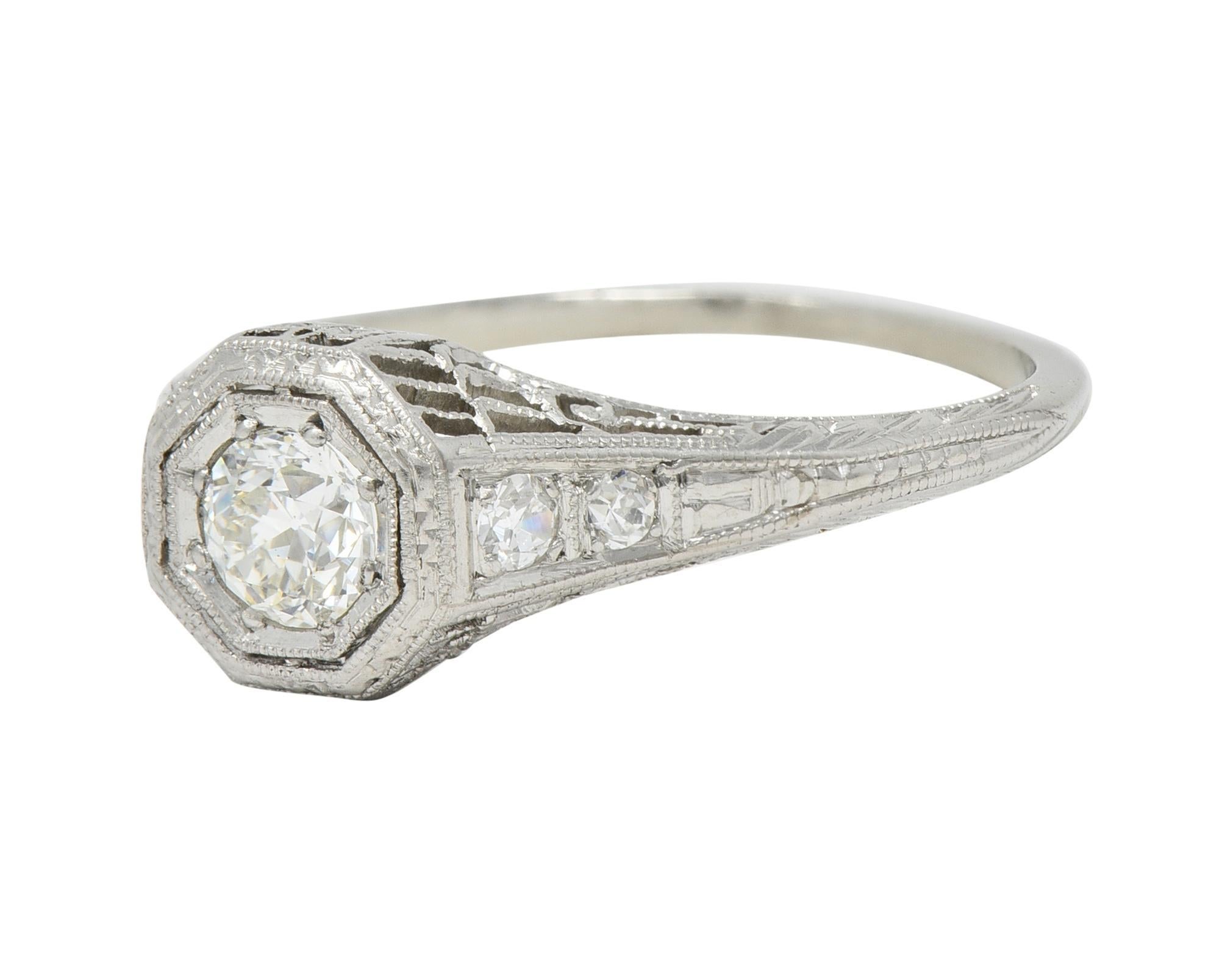 Art Deco 0.30 CTW Diamond Platinum Fleur-De-Lis Vintage Engagement Ring For Sale 1