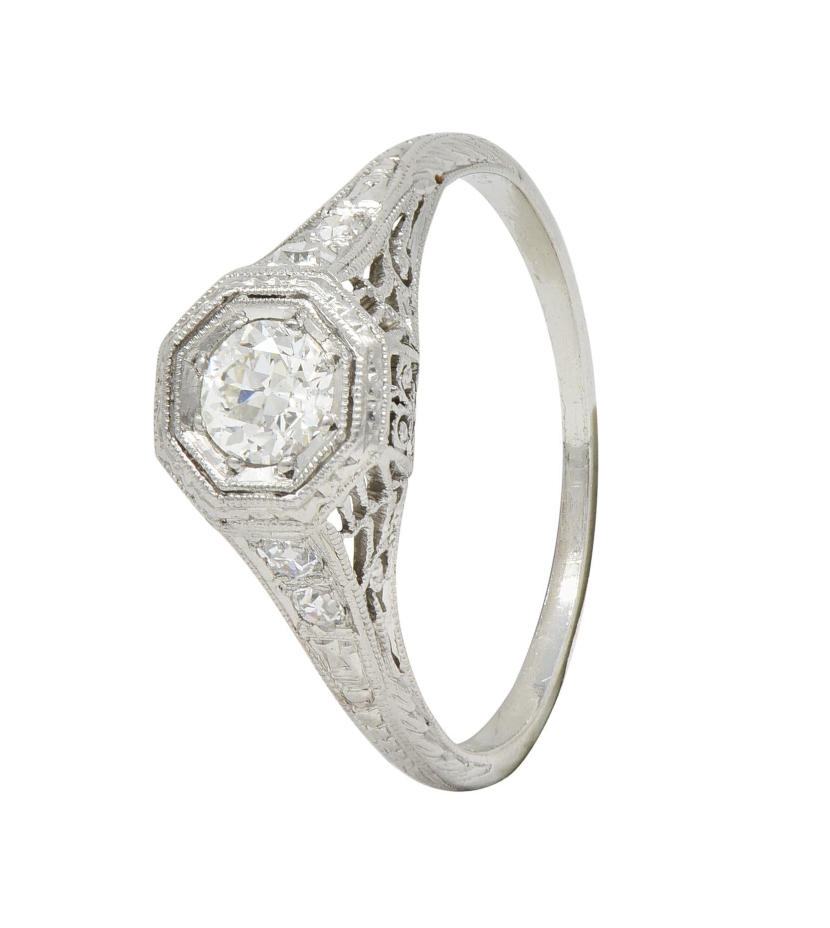 Art Deco 0.30 CTW Diamond Platinum Fleur-De-Lis Vintage Engagement Ring For Sale 3
