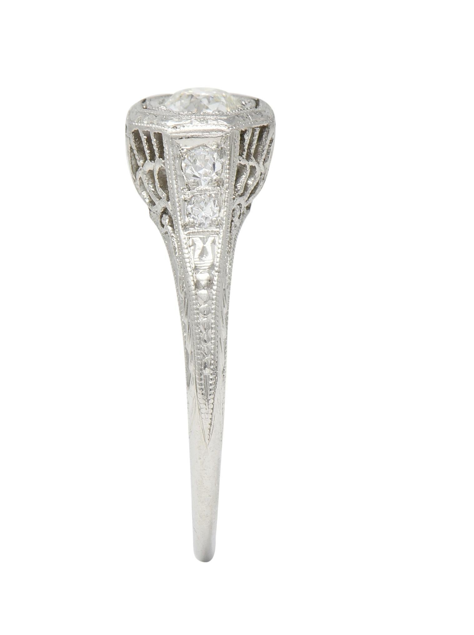 Art Deco 0.30 CTW Diamond Platinum Fleur-De-Lis Vintage Engagement Ring For Sale 4