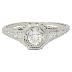 Art Deco 0.30 CTW Diamond Platinum Fleur-De-Lis Vintage Engagement Ring