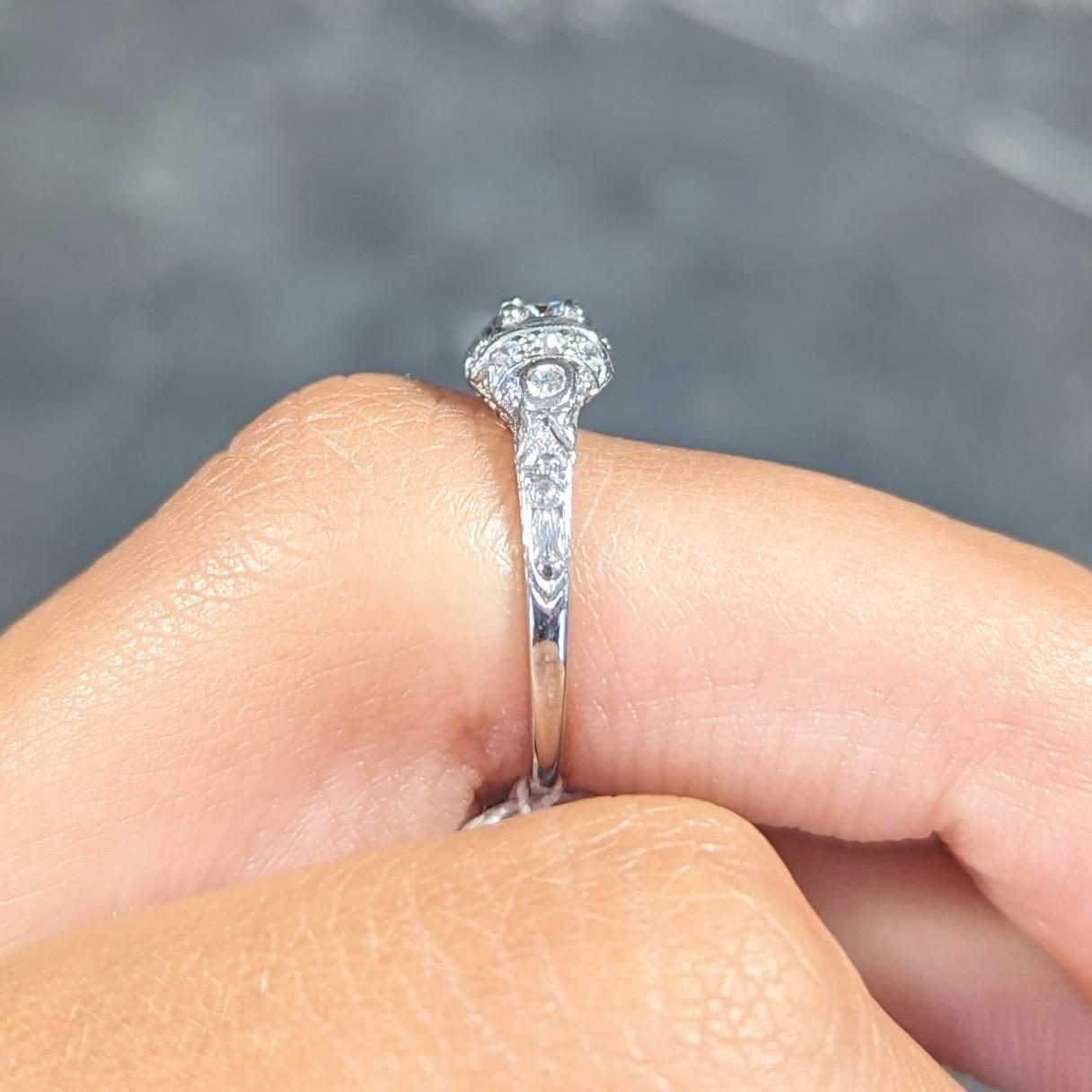 Art Deco 0.30 CTW Diamond Platinum Ornate Geometric Engagement Ring For Sale 7