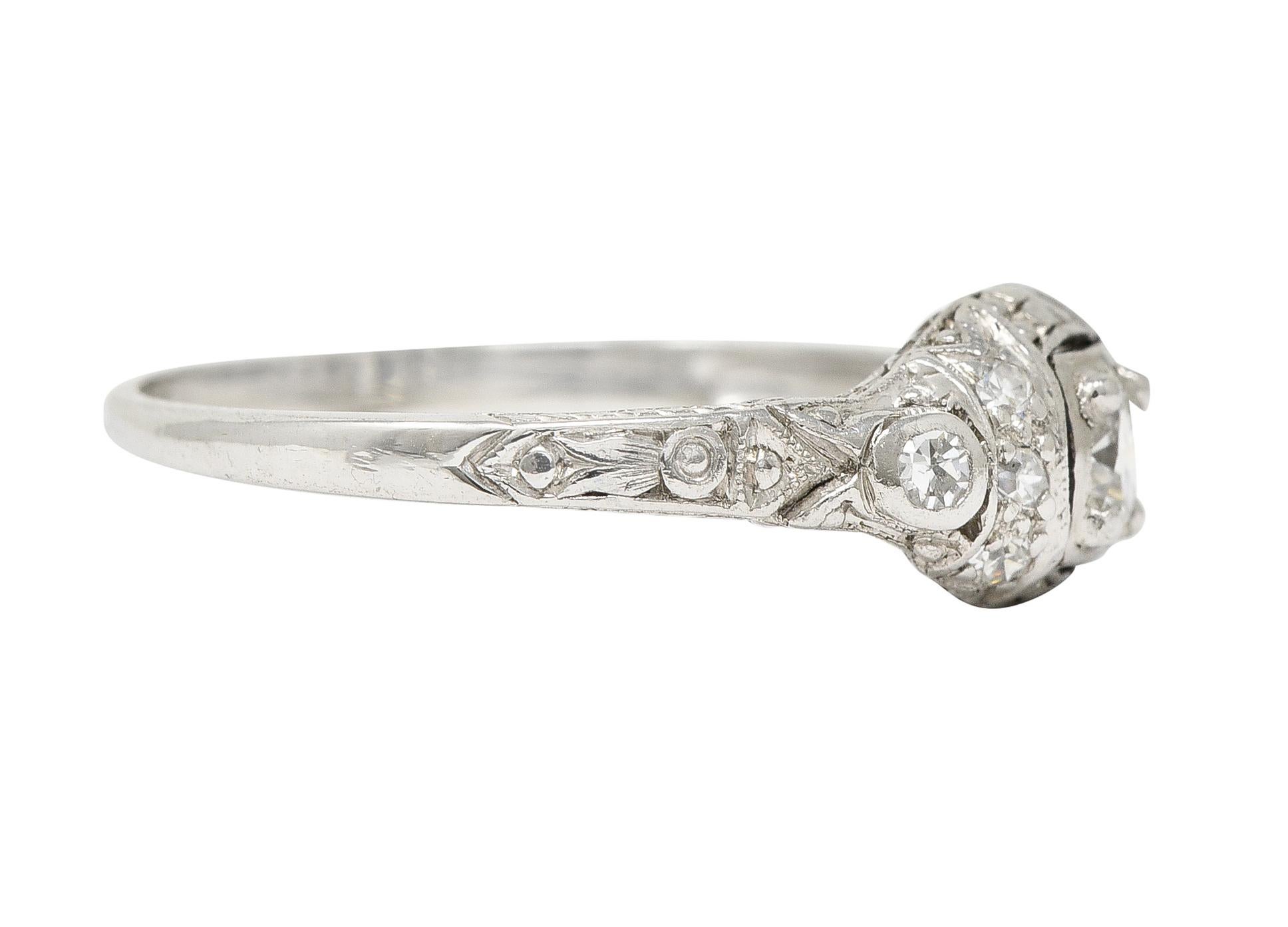 Single Cut Art Deco 0.30 CTW Diamond Platinum Ornate Geometric Engagement Ring For Sale