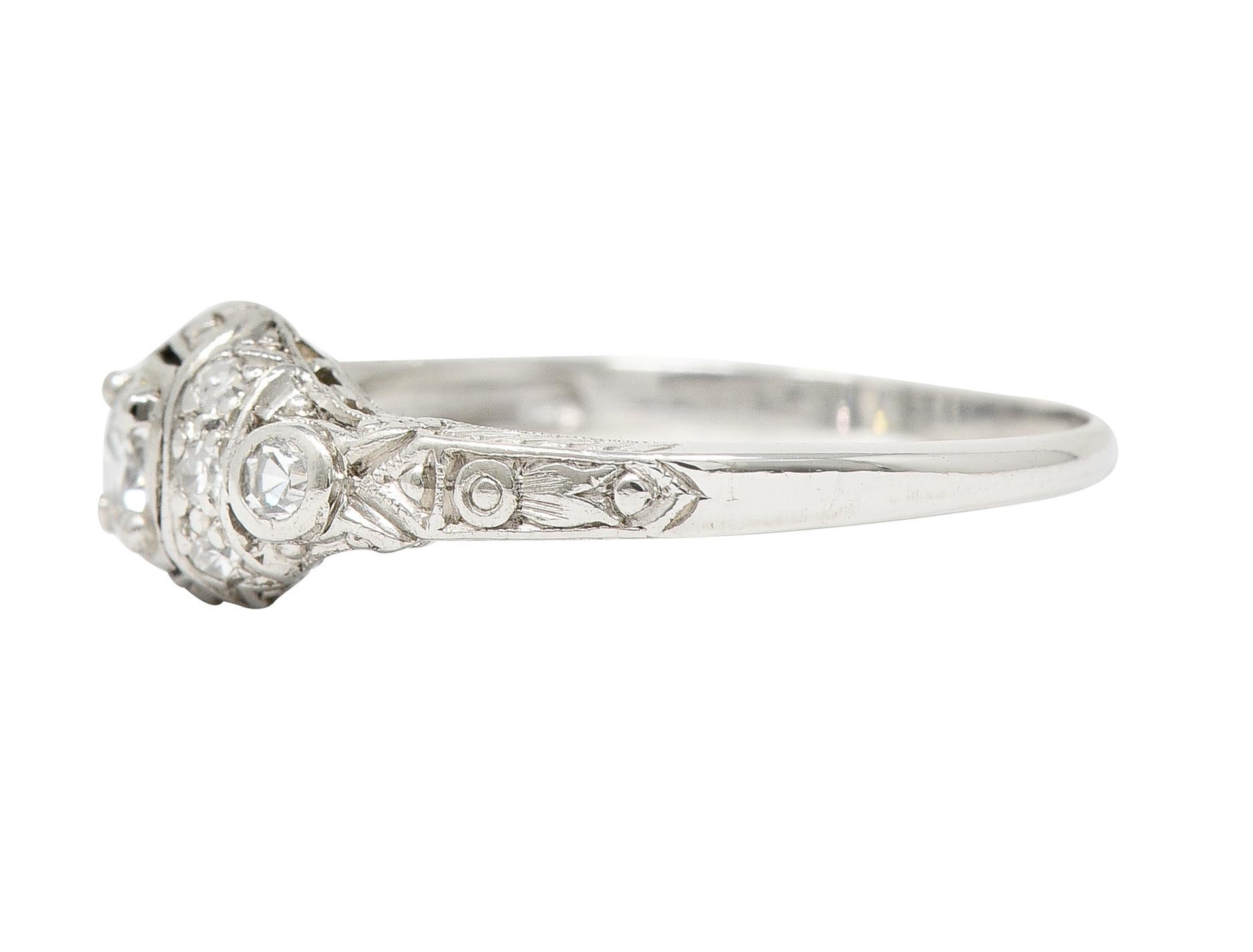 Women's or Men's Art Deco 0.30 CTW Diamond Platinum Ornate Geometric Engagement Ring For Sale