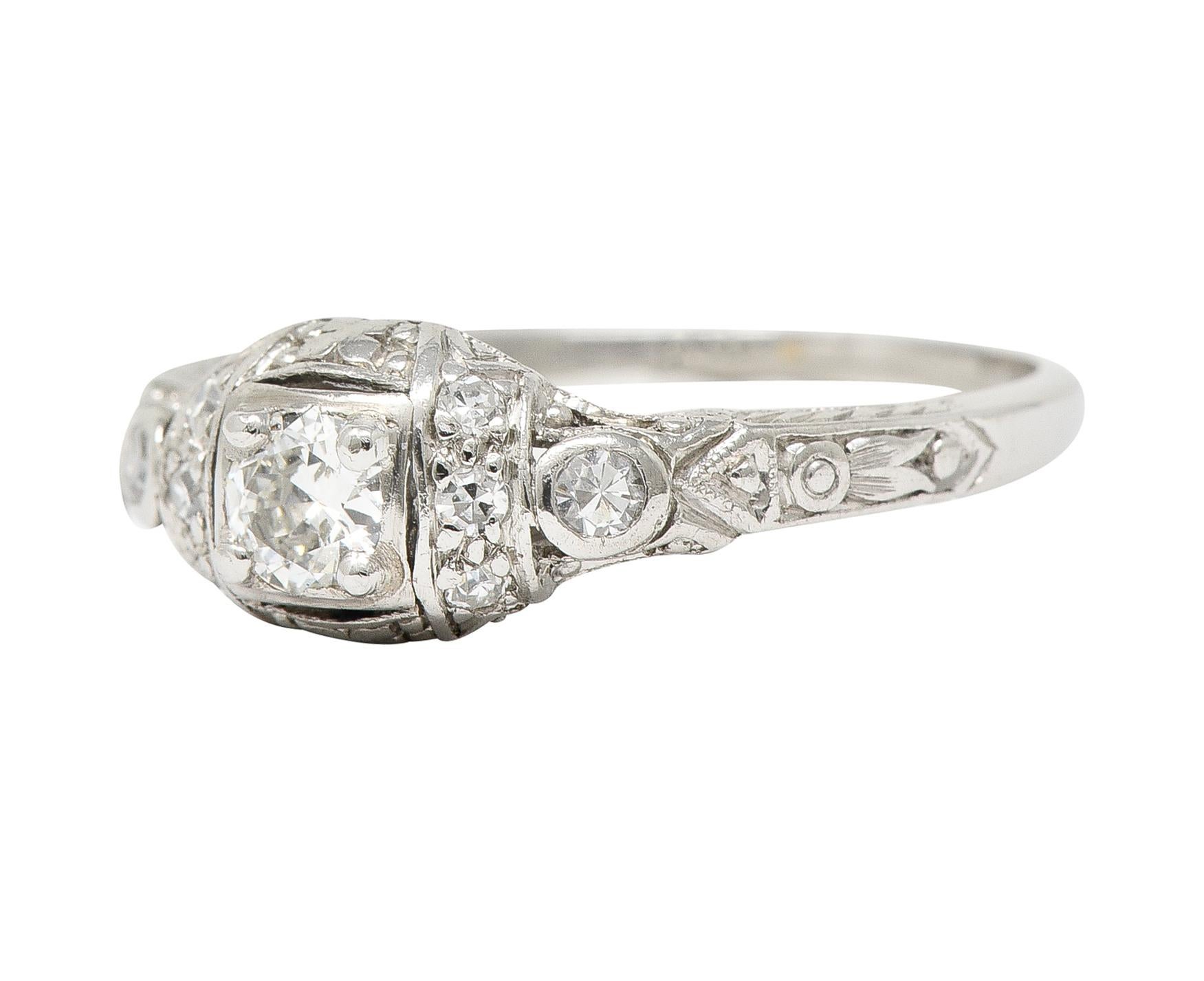 Art Deco 0.30 CTW Diamond Platinum Ornate Geometric Engagement Ring For Sale 1
