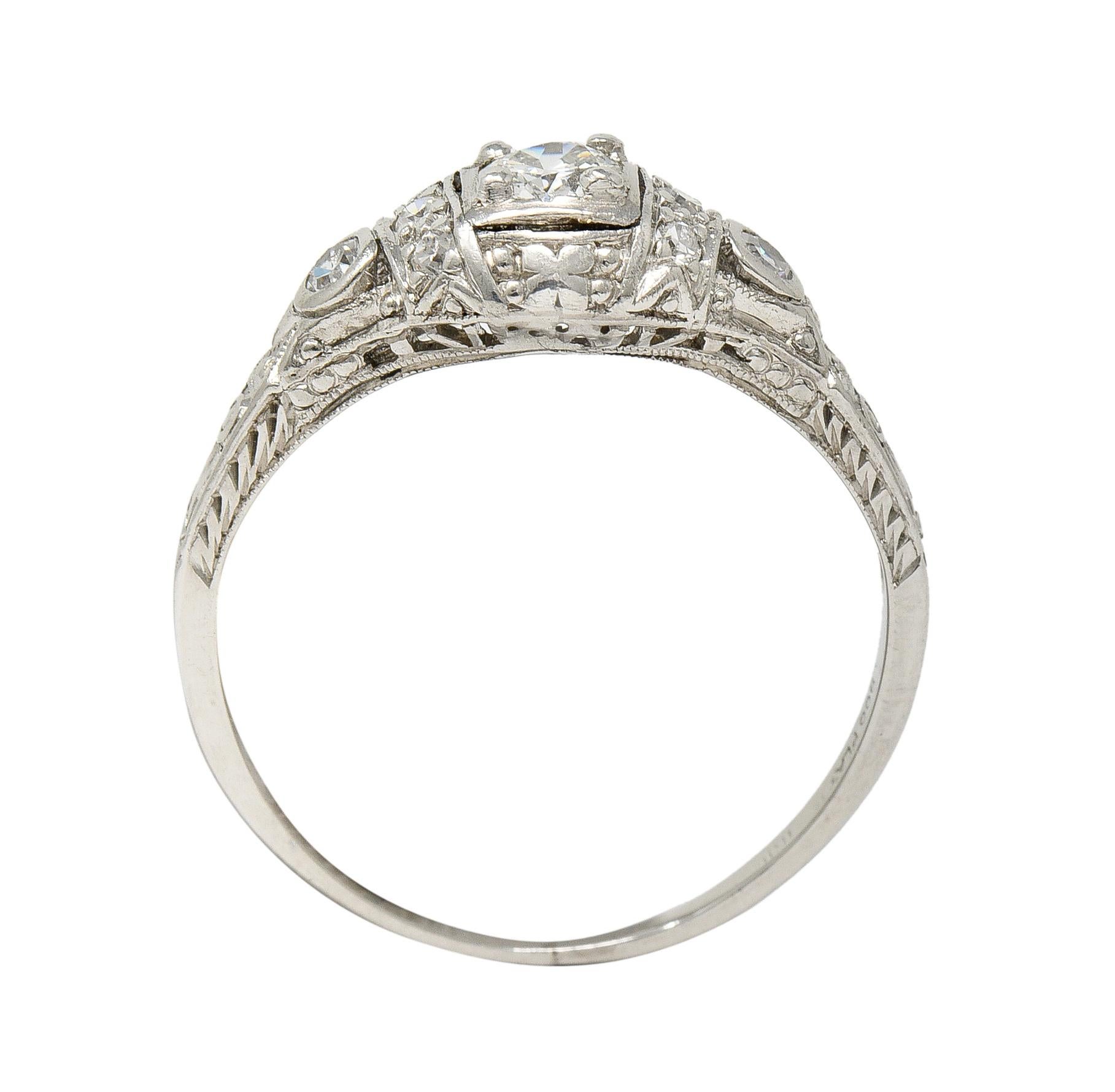 Art Deco 0.30 CTW Diamond Platinum Ornate Geometric Engagement Ring 2