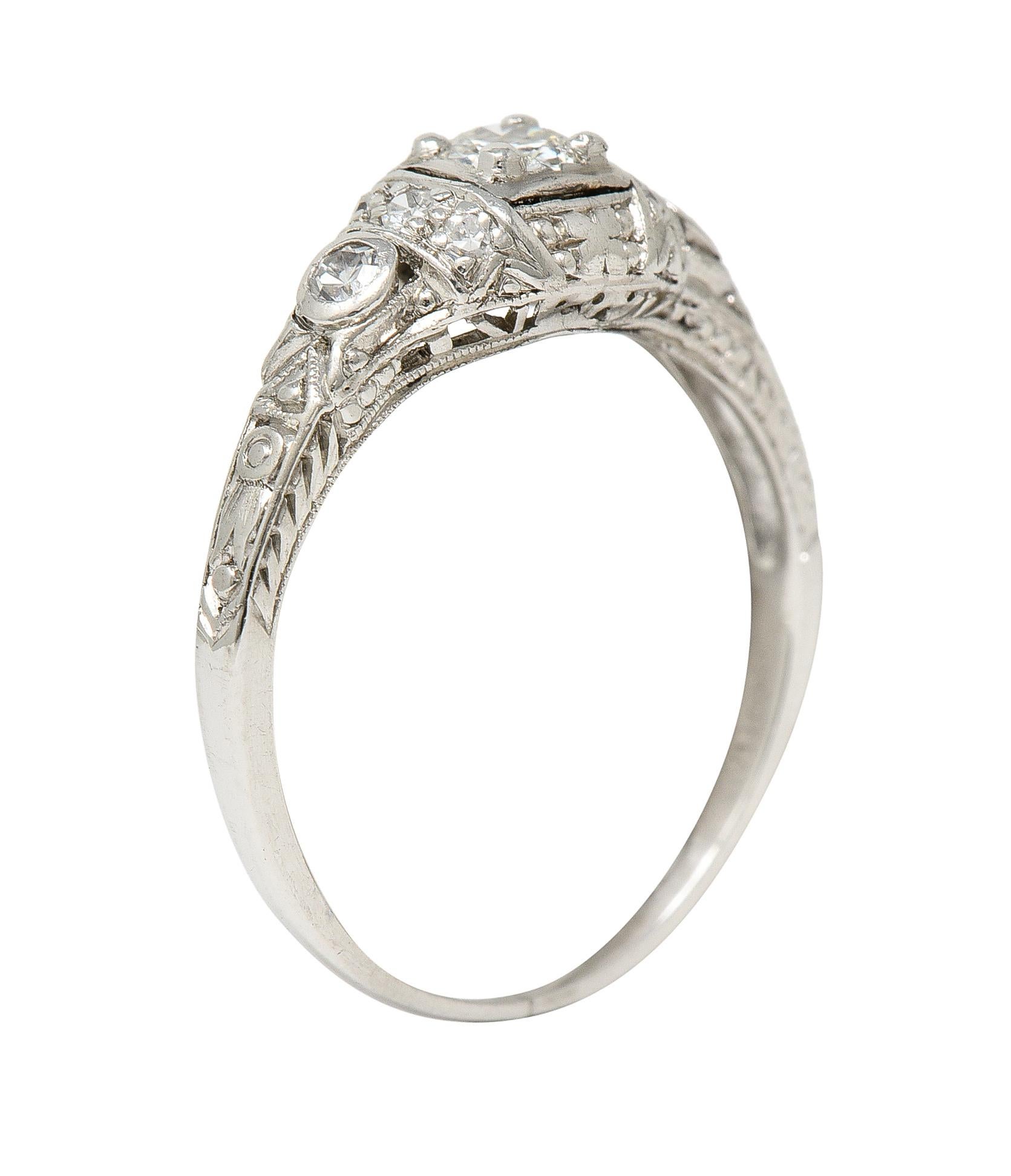 Art Deco 0.30 CTW Diamond Platinum Ornate Geometric Engagement Ring 3