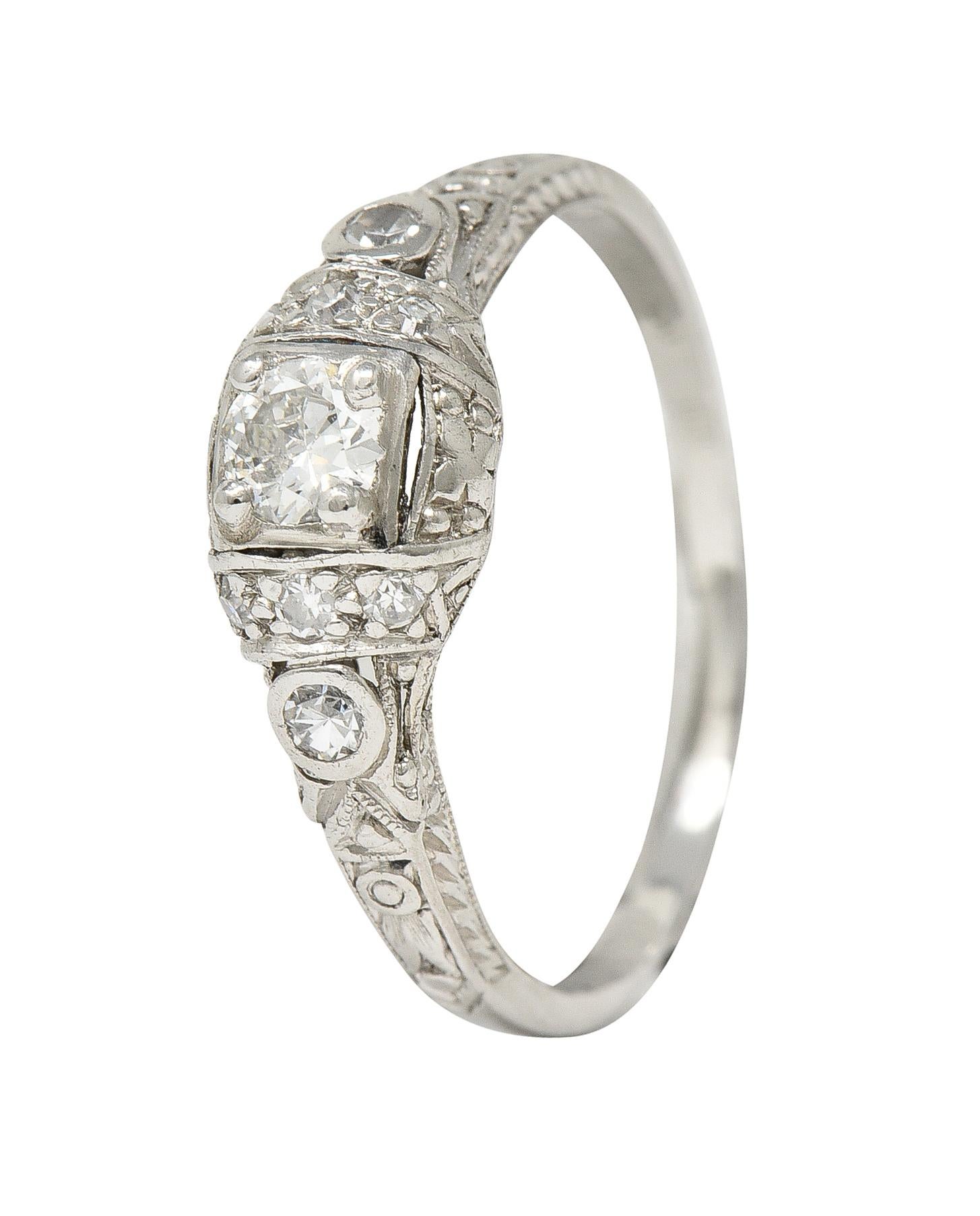 Art Deco 0.30 CTW Diamond Platinum Ornate Geometric Engagement Ring 4