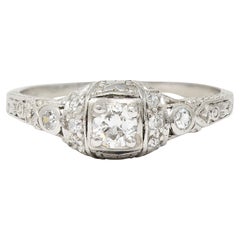 Antique Art Deco 0.30 CTW Diamond Platinum Ornate Geometric Engagement Ring