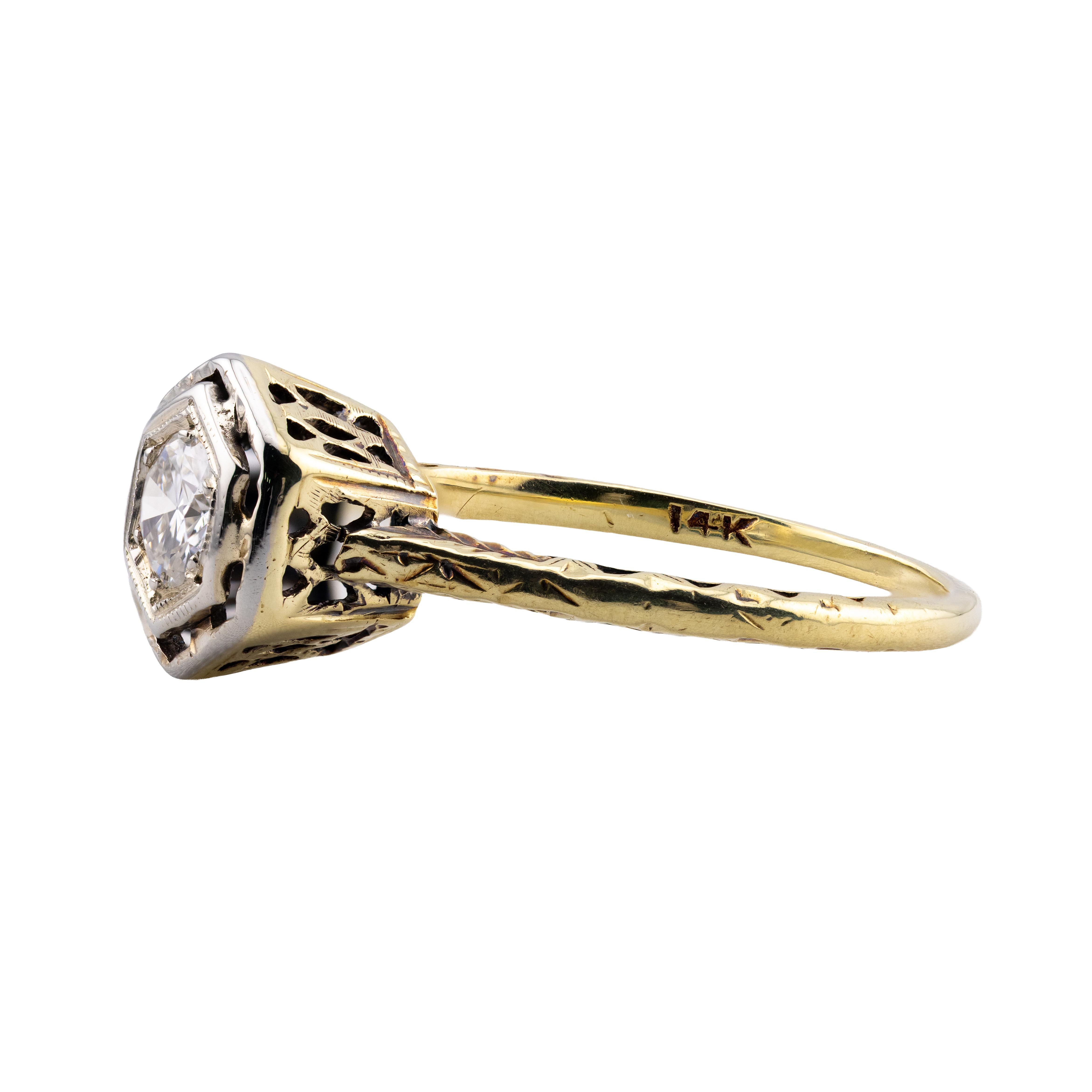 Art déco Bague de fiançailles solitaire en or jaune 14K Art Deco 0.30ct Diamond Solitaire en vente