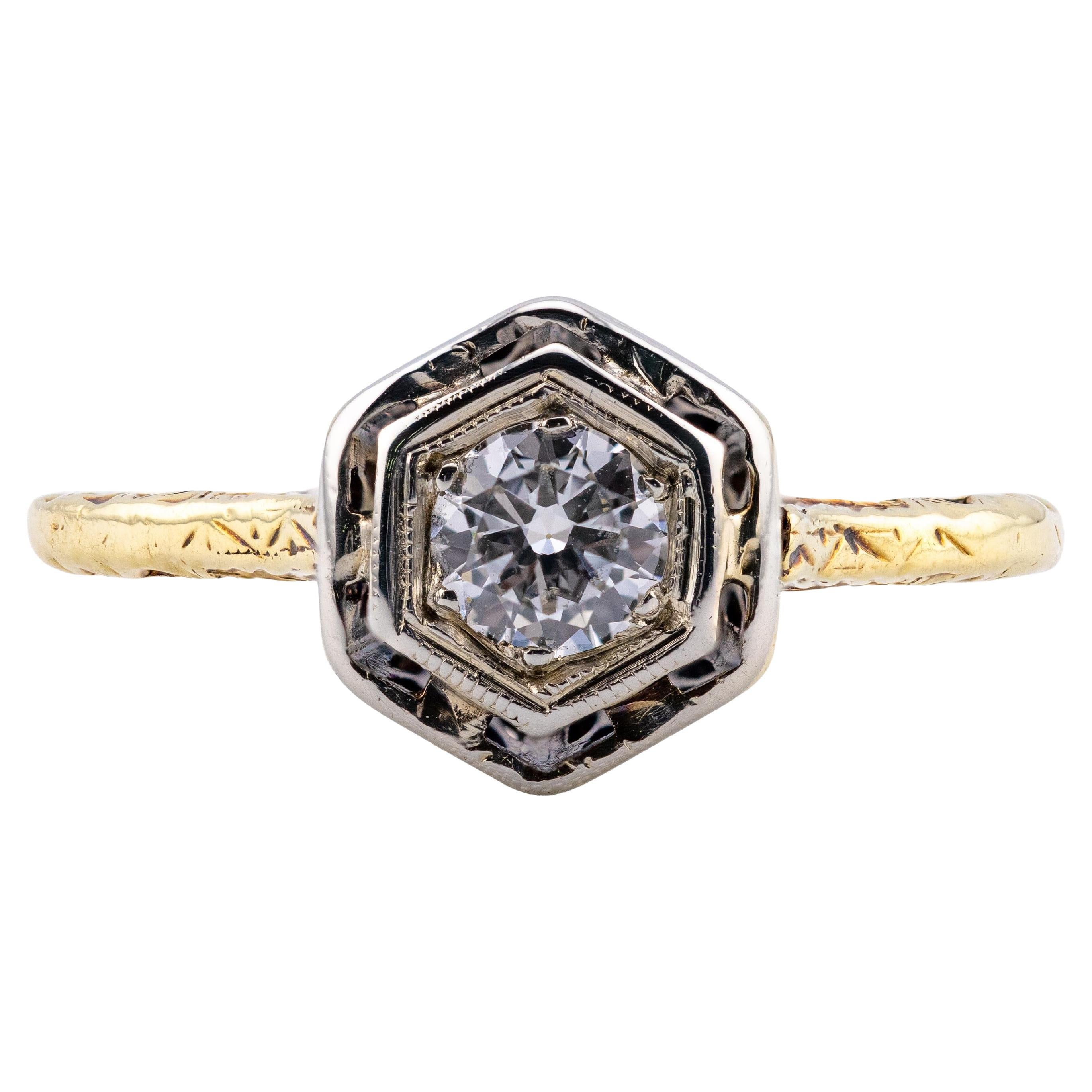 Bague de fiançailles solitaire en or jaune 14K Art Deco 0.30ct Diamond Solitaire