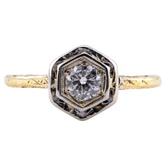 Art Deco 0.30ct Diamond Solitaire Engagement Ring in 14K Yellow Gold