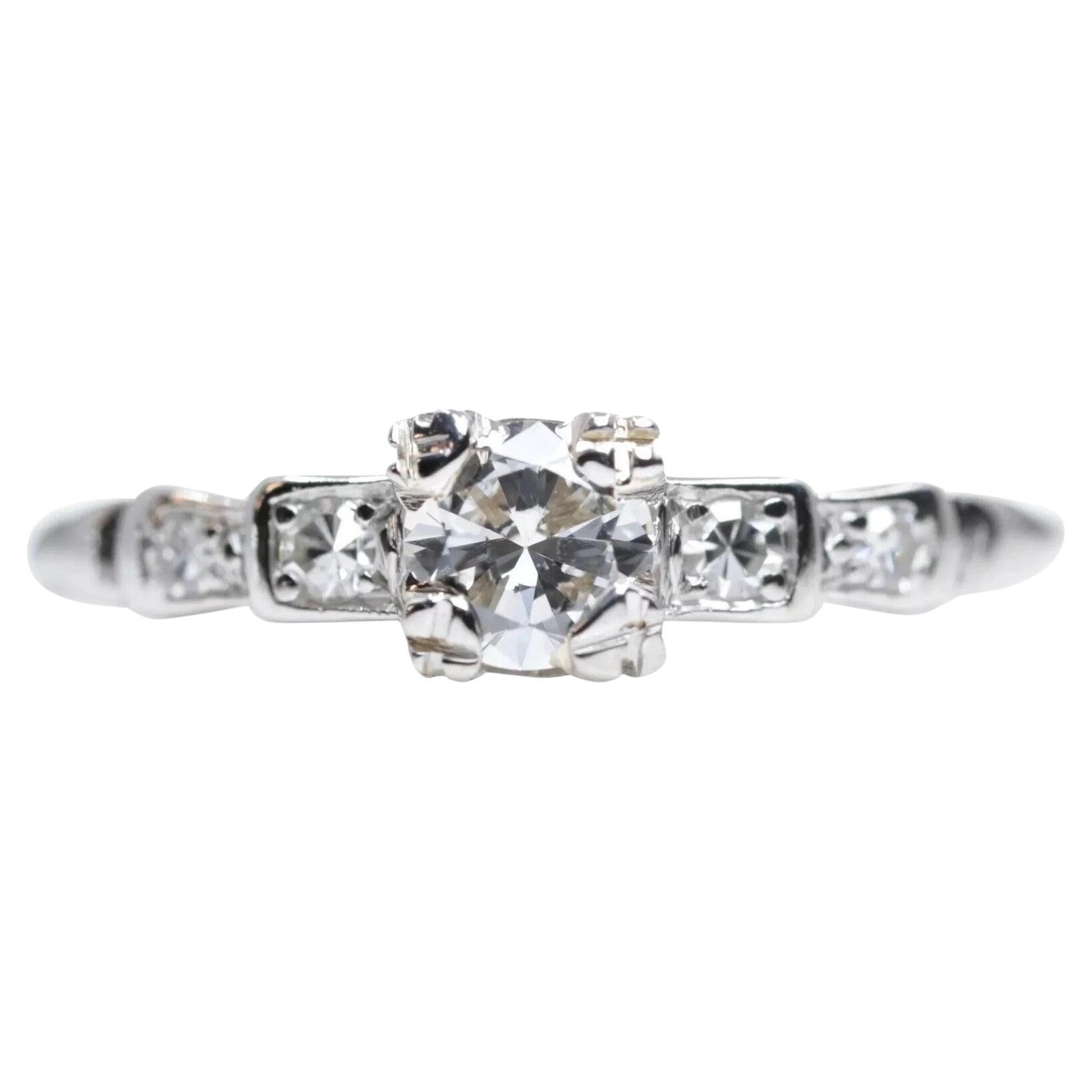 Art Deco 0.30ct European Cut Diamond Engagement Ring in Platinum For Sale
