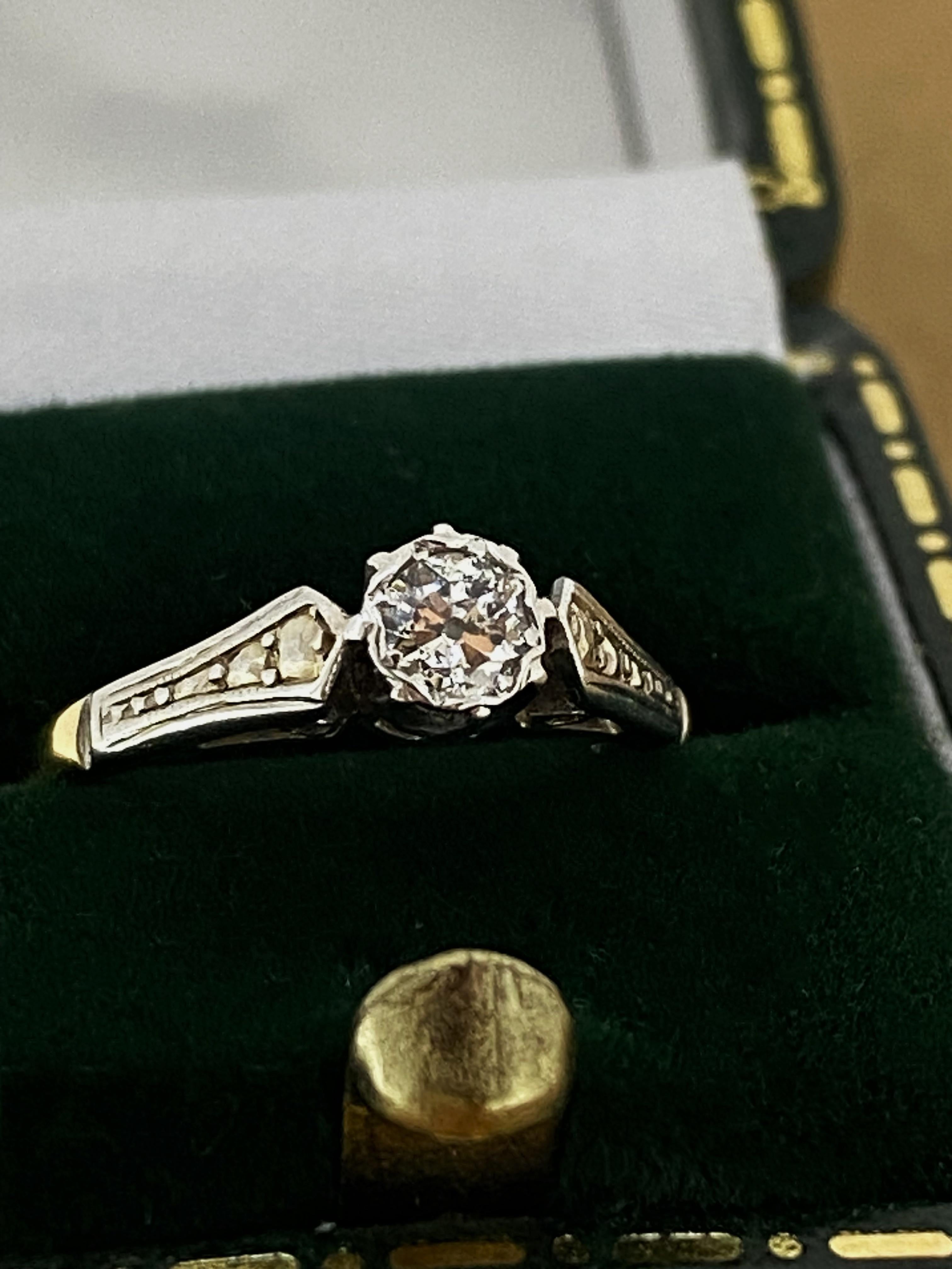 Art Deco Art-Deco 0.30ct Old European Cut Diamond Solitaire Engagement Ring in 18K/Plat. For Sale