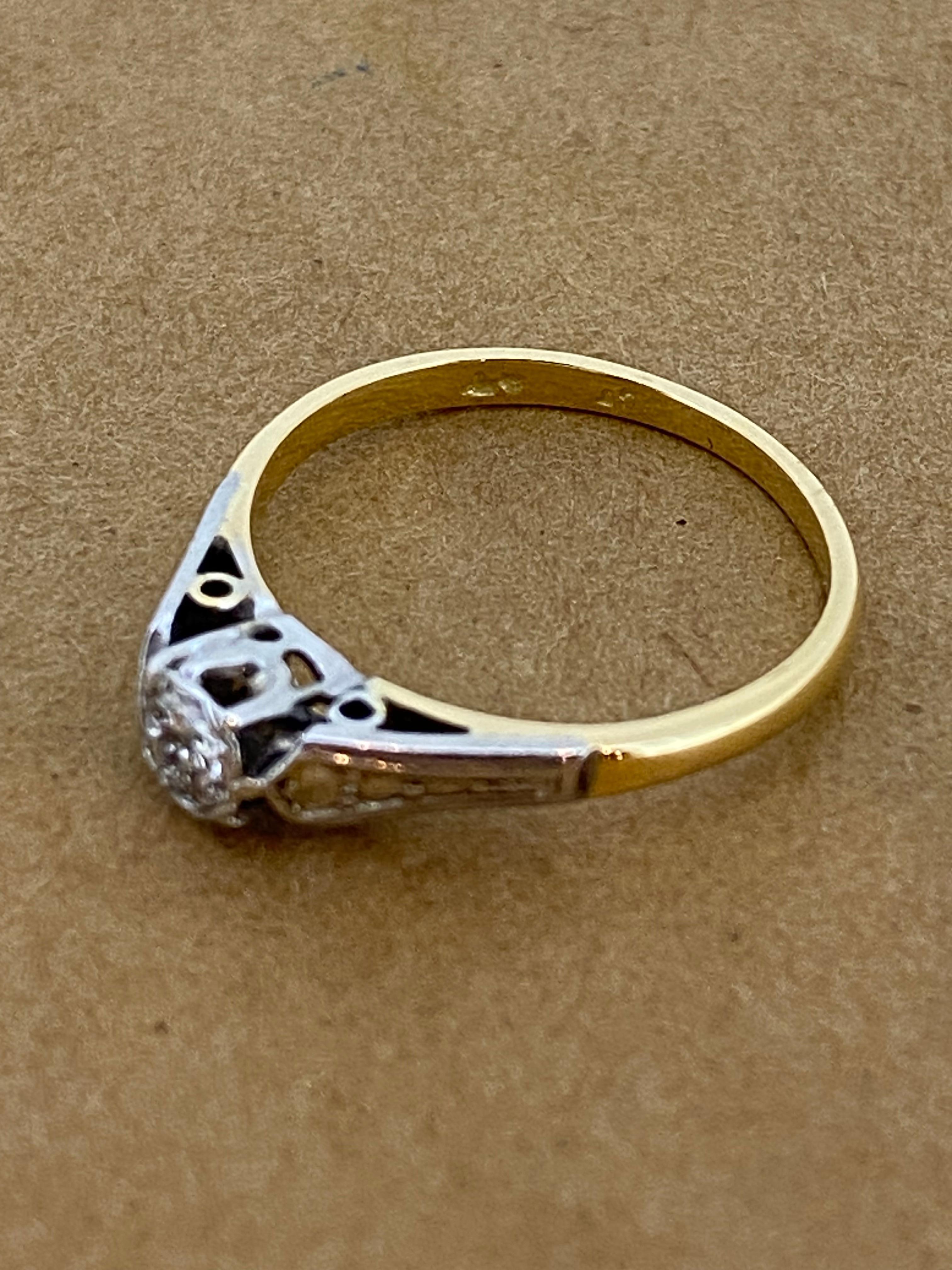 Women's Art-Deco 0.30ct Old European Cut Diamond Solitaire Engagement Ring in 18K/Plat. For Sale