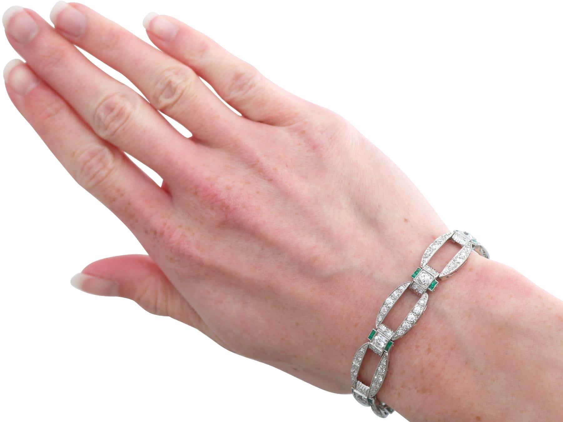 Art Deco 0.32 Carat Emerald, 6.13 Carat Diamond and Platinum Bracelet Circa 1910 For Sale 6