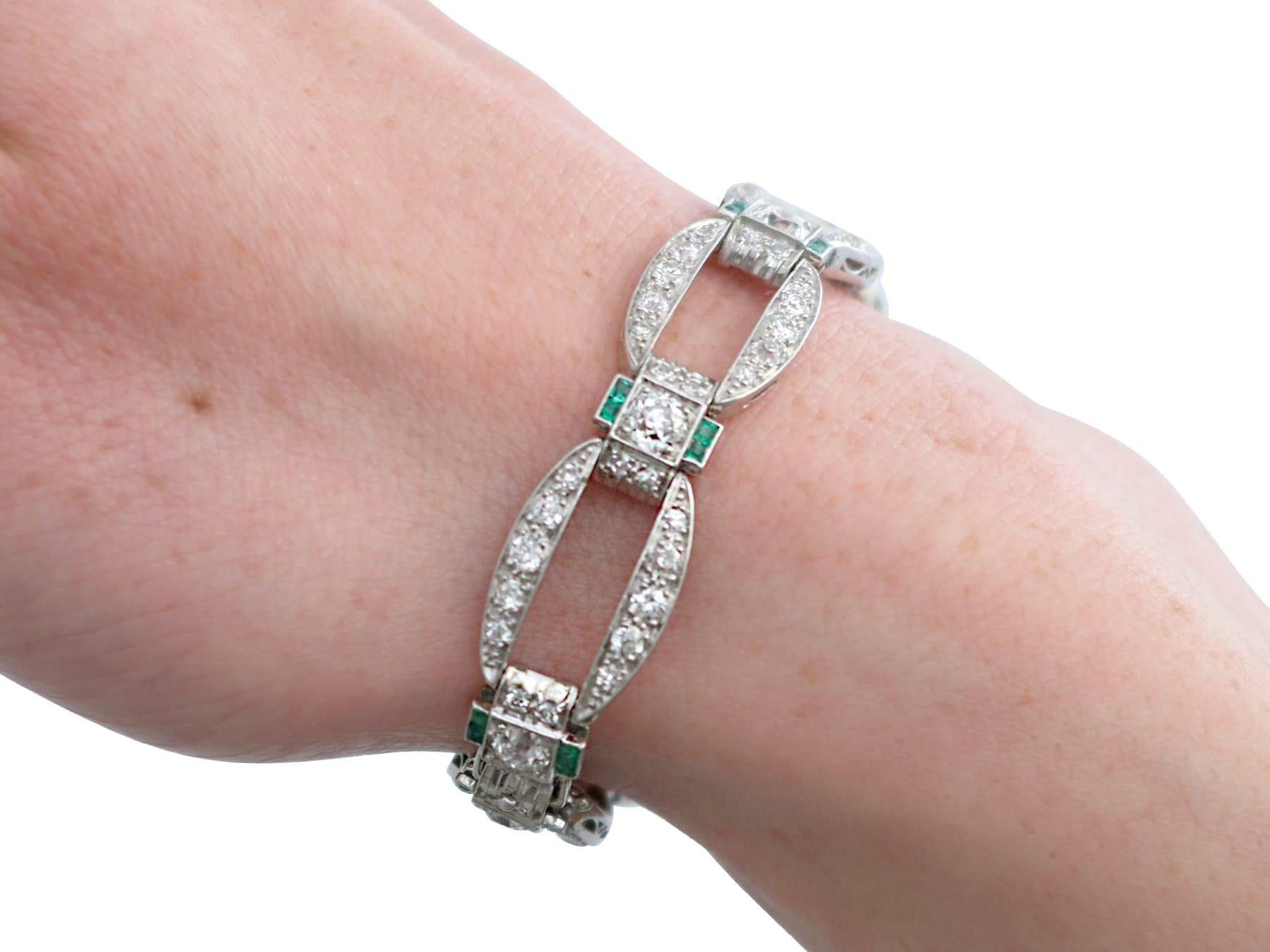 Art Deco 0.32 Carat Emerald, 6.13 Carat Diamond and Platinum Bracelet Circa 1910 For Sale 7