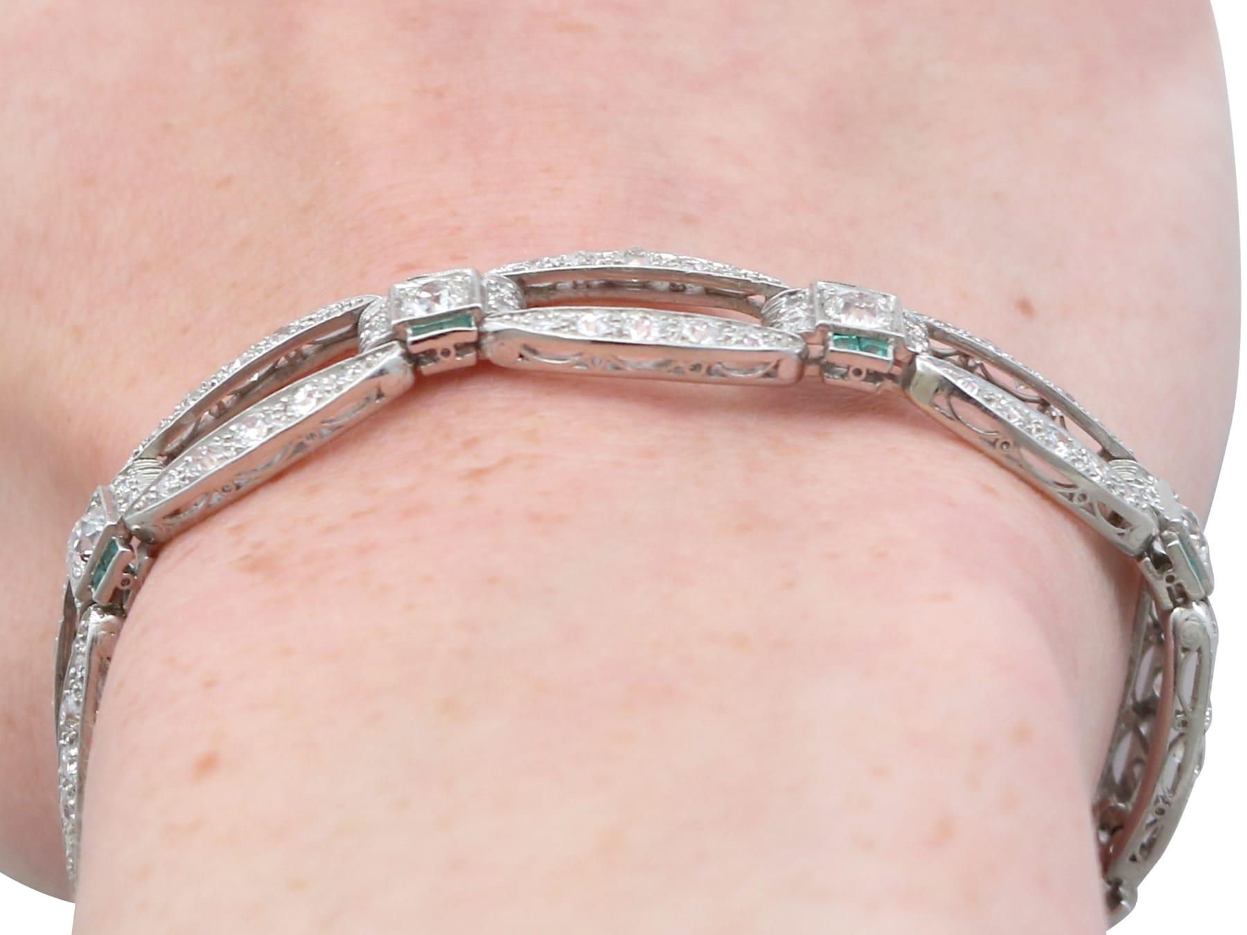 Art Deco 0.32 Carat Emerald, 6.13 Carat Diamond and Platinum Bracelet Circa 1910 For Sale 8