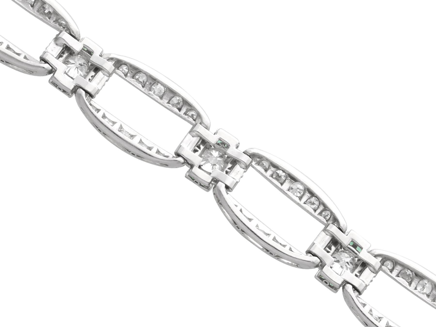 Art Deco 0.32 Carat Emerald, 6.13 Carat Diamond and Platinum Bracelet Circa 1910 For Sale 2