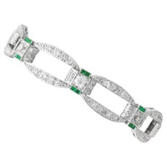 Art Deco 0.32 Carat Emerald, 6.13 Carat Diamond and Platinum Bracelet Circa 1910