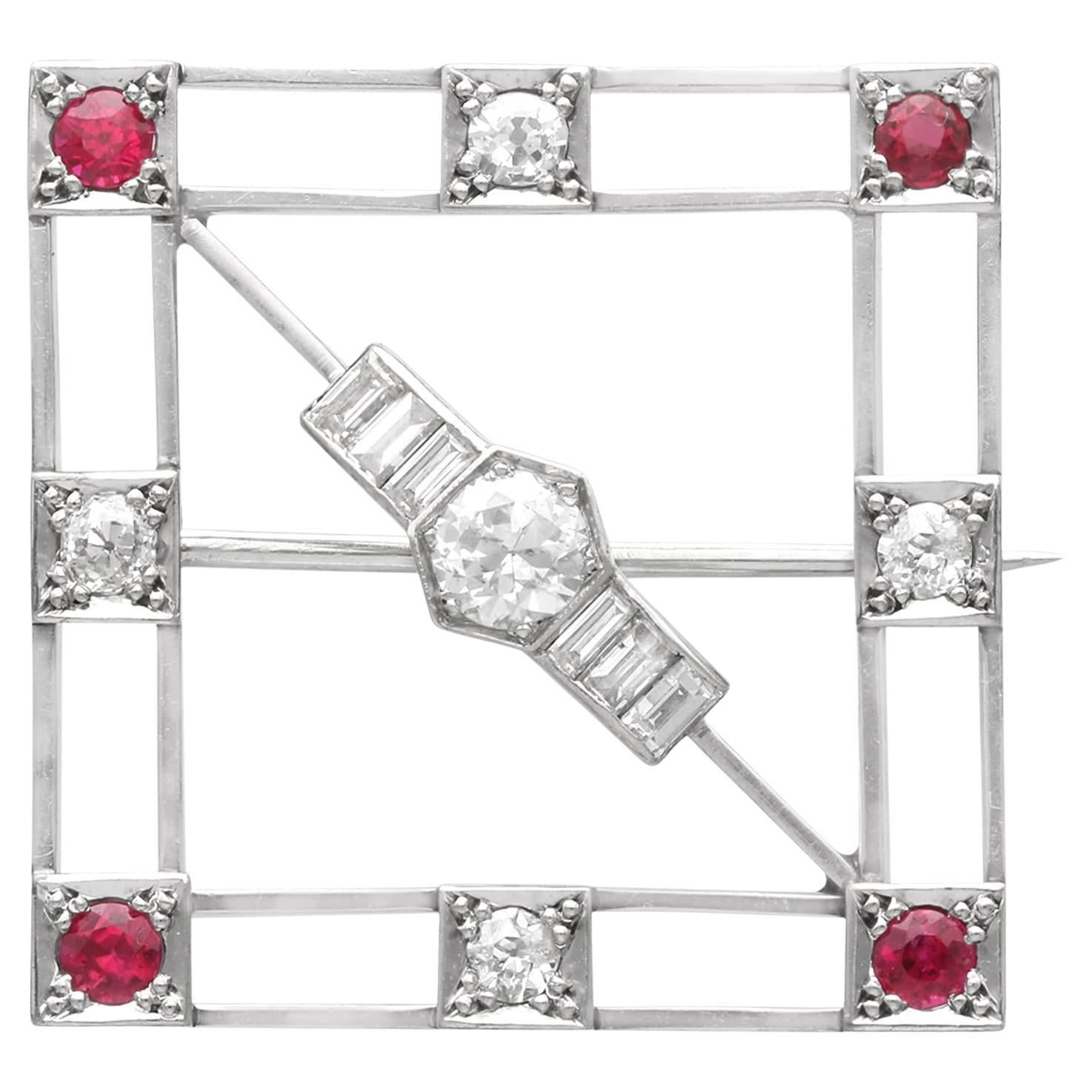 Art Deco 0.32 Carat Ruby and 0.95 Carat Diamond, 9k White Gold Brooch Circa 1925