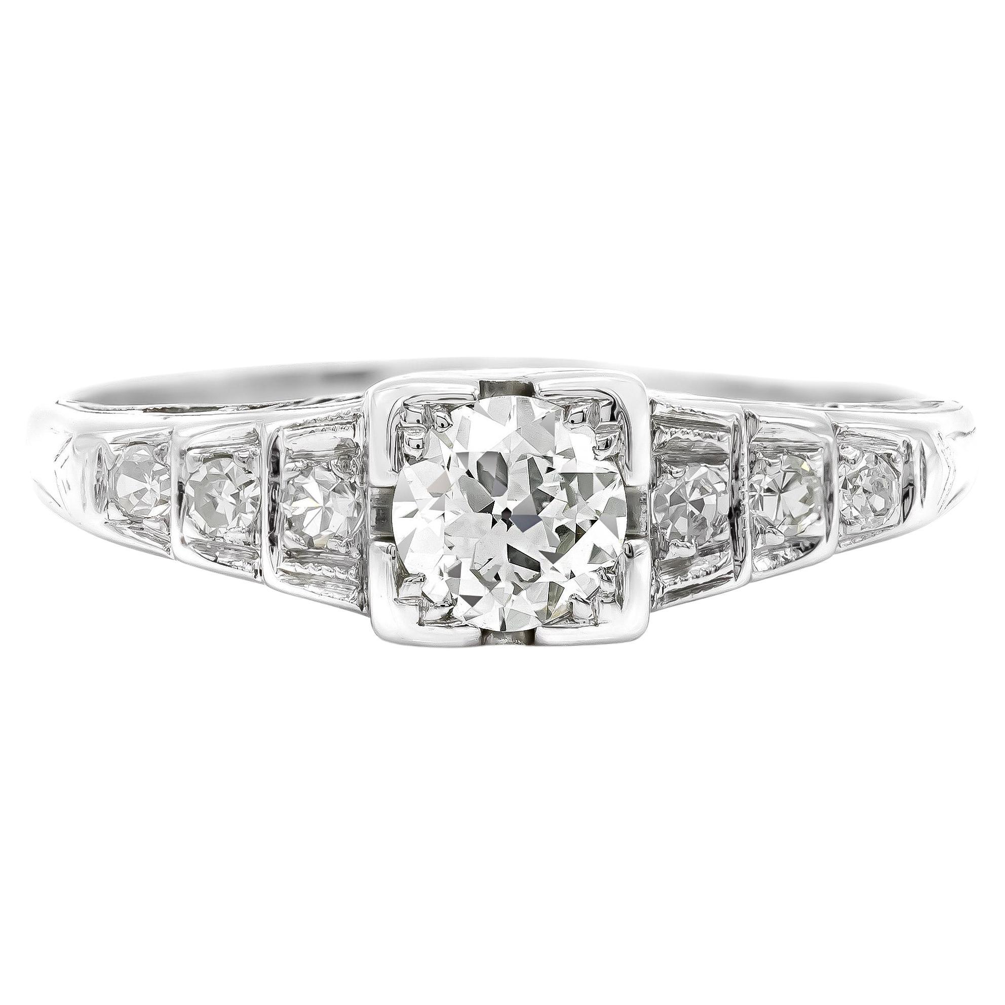 Art Deco 0.32 Ct. Diamond Engagement Ring G VS2 in 18k White Gold For Sale