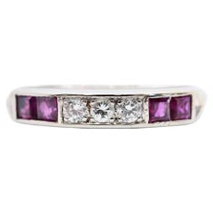 Art Deco 0.32ct Diamond & Ruby Band Ring in 14K White Gold