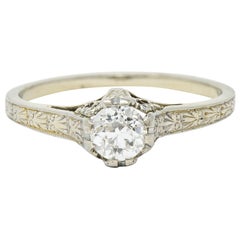 Art Deco 0.33 Carat Diamond 19 Karat White Gold Engagement Ring