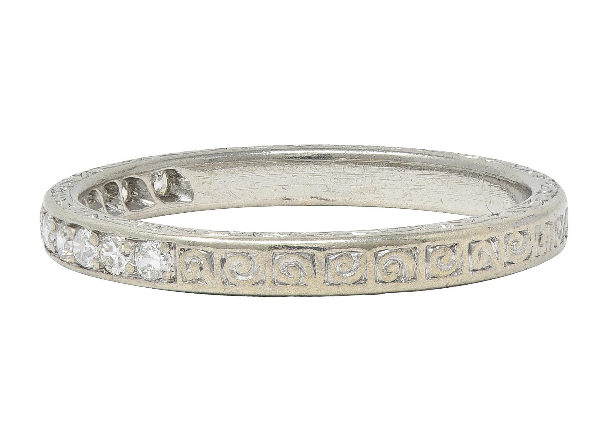 Art Deco 0.33 CTW Diamant Platin Vintage Scrolling Hochzeit Band Ring Damen im Angebot