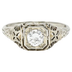 Vintage Art Deco 0.34 Carat Diamond 18 Karat White Gold Orange Blossom Engagement Ring