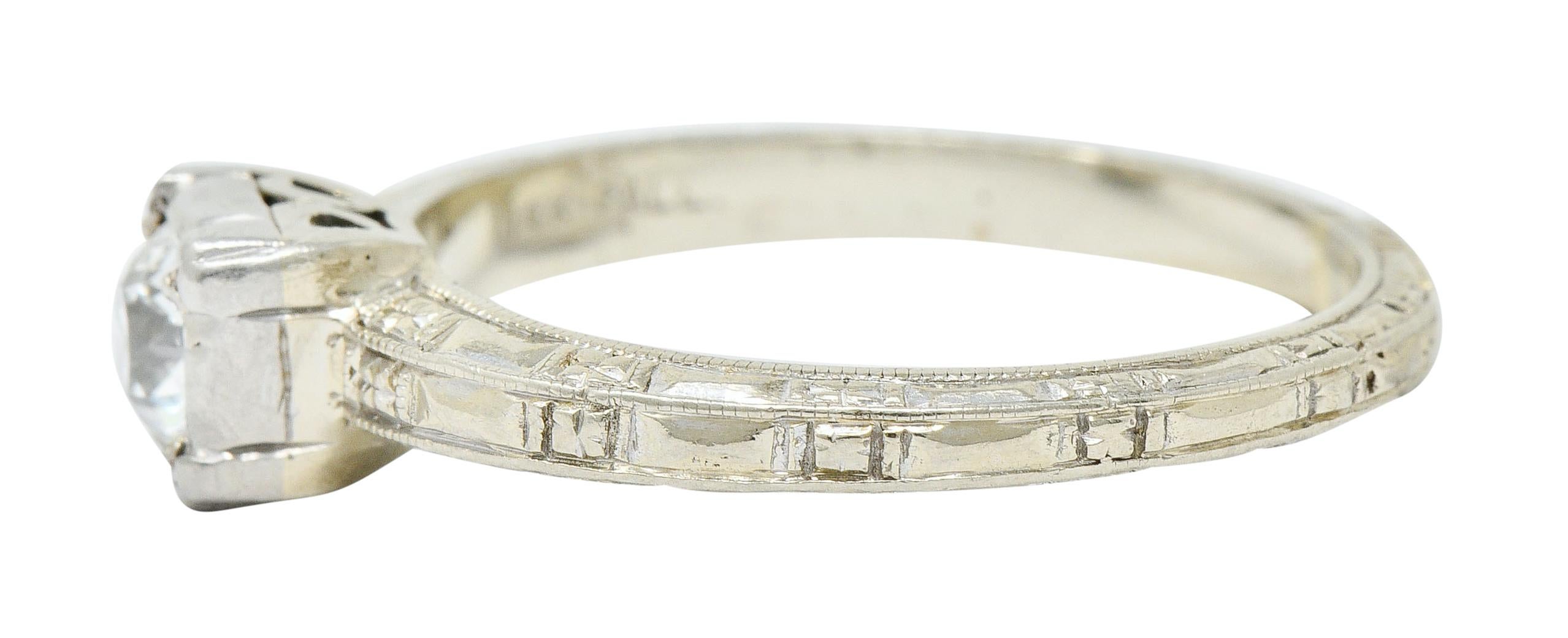 Women's or Men's Art Deco 0.35 Carat Diamond 14 Karat White Gold Engagement Ring