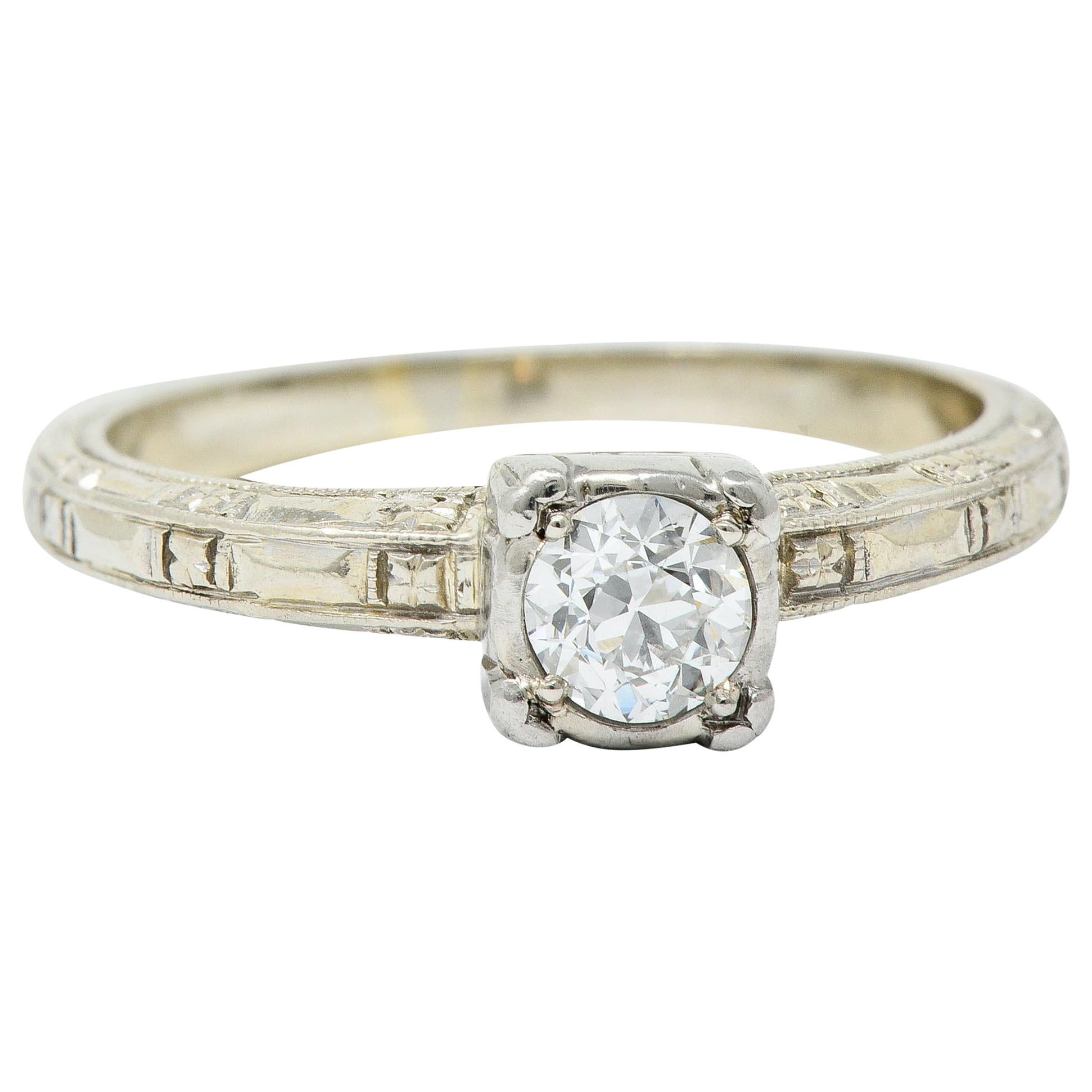 Art Deco 0.35 Carat Diamond 14 Karat White Gold Engagement Ring