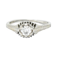 Art Deco 0.35 Carat Diamond 18 Karat White Gold Foliate Engagement Ring