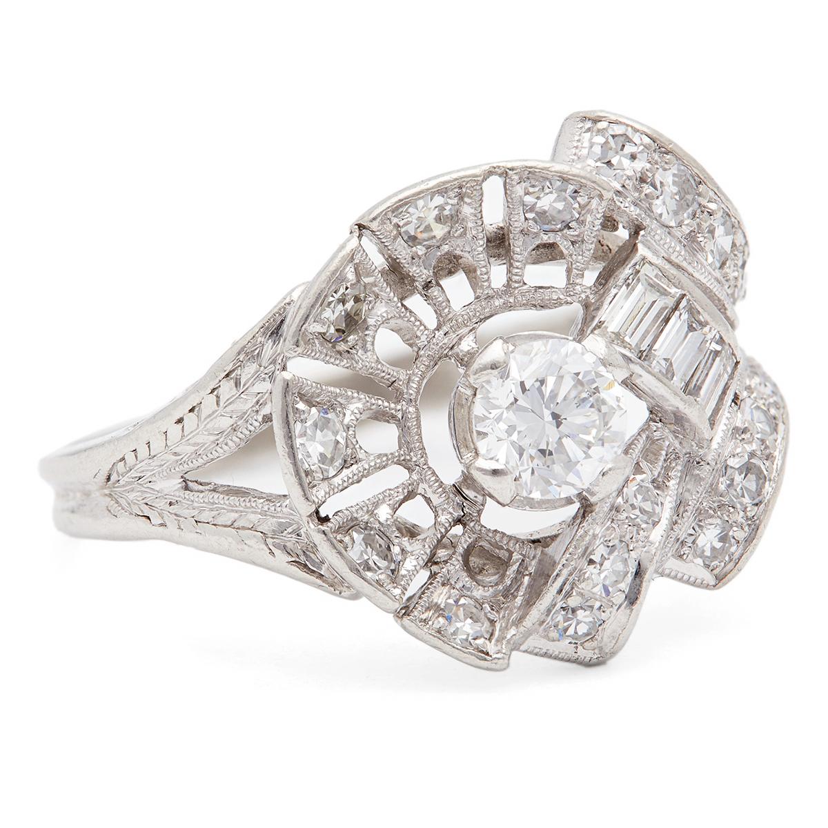 Art Deco 0.35 Karat Diamant-Platin-Ring im Zustand „Gut“ in Beverly Hills, CA