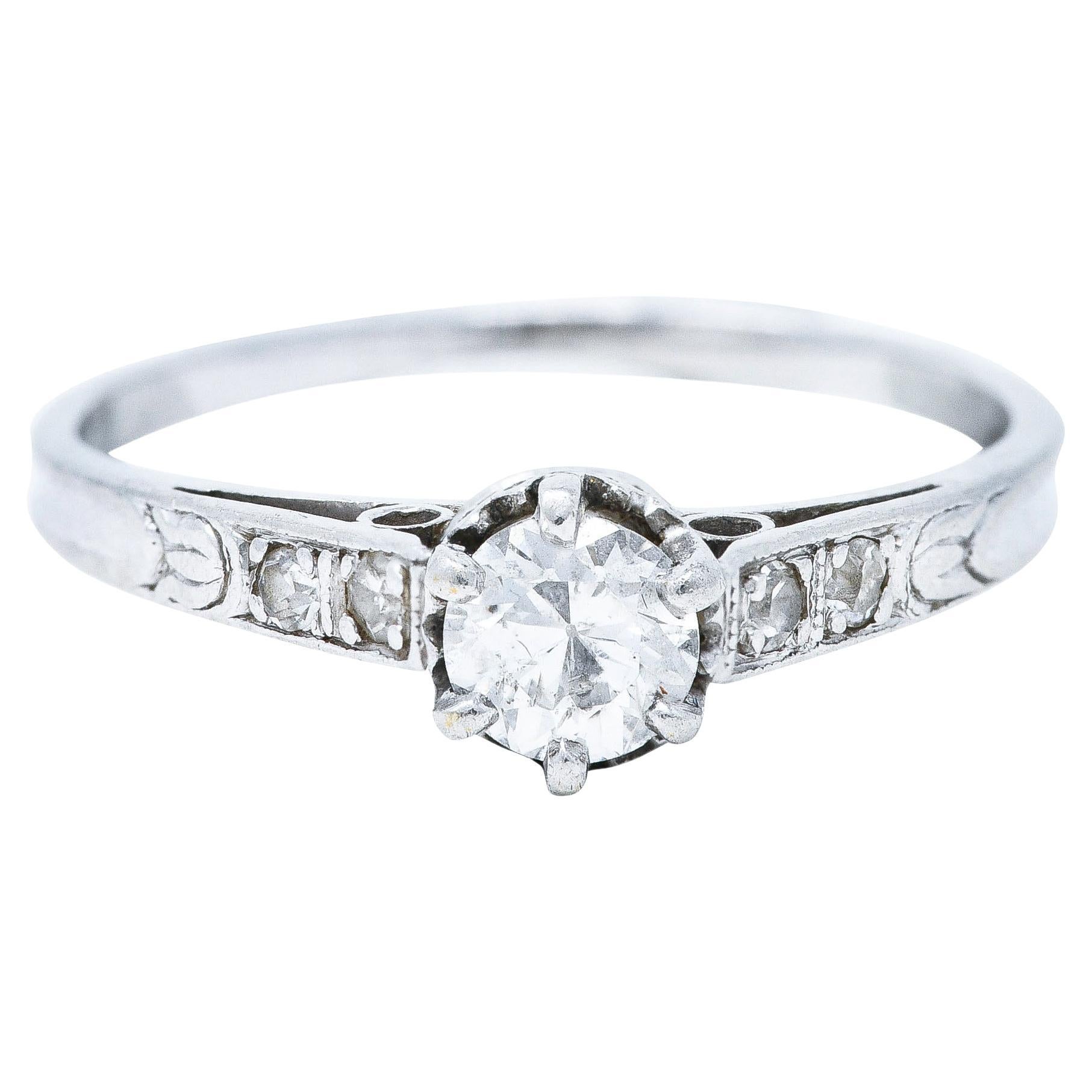 Art Deco 0.35 Carats Diamond Platinum Tulip Engagement Ring