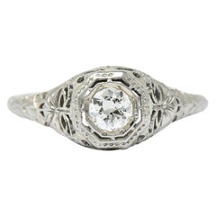 Vintage Art Deco 0.35 CTW Diamond 14 Karat White Gold Foliate Engagement Ring