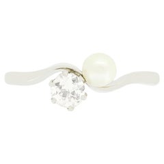 Art Deco 0.35ct Diamond and Pearl Two Stone Twist Ring, c.1930s