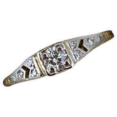 Art-Deco 0.35ct Diamond Solitaire with Accents 18K Yellow Gold & Platinum Ring