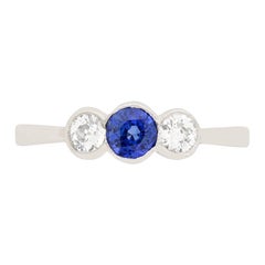 Art Deco 0.35ct Sapphire and Diamond Three Stone Ring, c.1930s